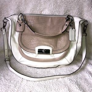 Coach Leather White and Tan Croc Embossed Bag